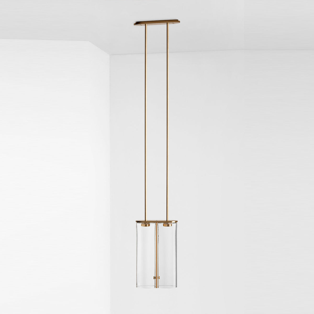 Slim Glass Pendant 19.1ʺW × 6.3ʺD × 122ʺH cm / 7.5ʺW × 2.5ʺD × 48ʺH / Gold + Clear glass Pendant light