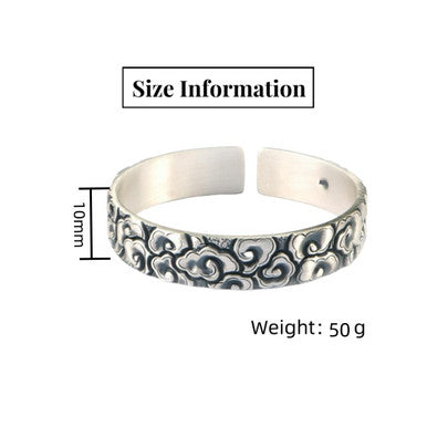 Handmade 999 Silver Ornate Cloud Opening Adjustable Bracelet For Men