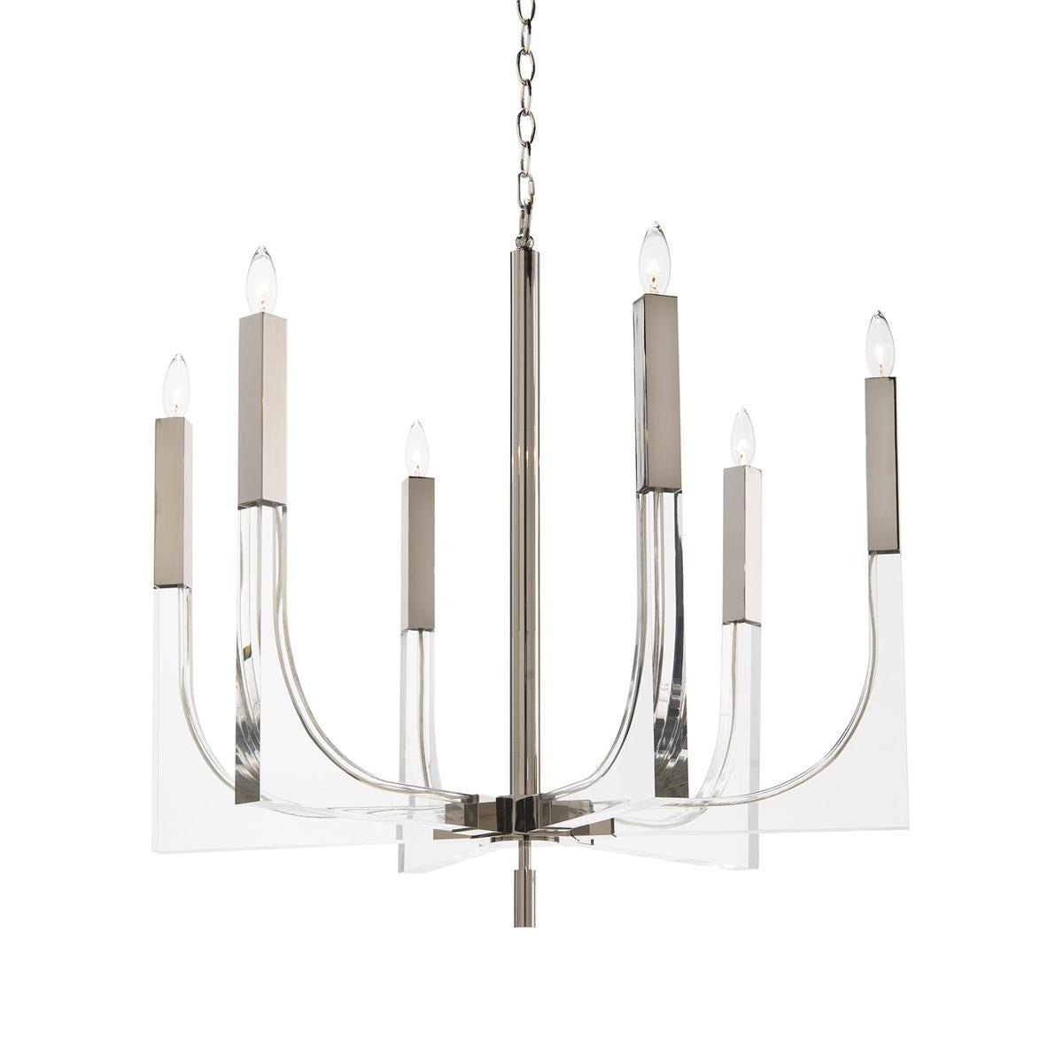 John Richard Acrylic and Nickel Six-Light Chandelier