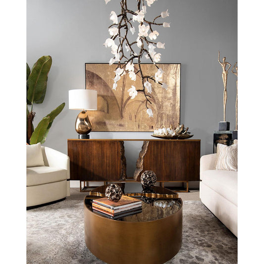 John Richard Churippu Magnolia & Tulip Glass Bronze Vertical Twenty-One Light Chandelier