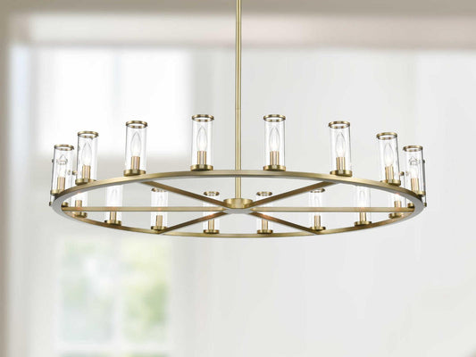 Alora Lighting 18-Light Revolve Chandelier in Natural Brass with Clear Glass