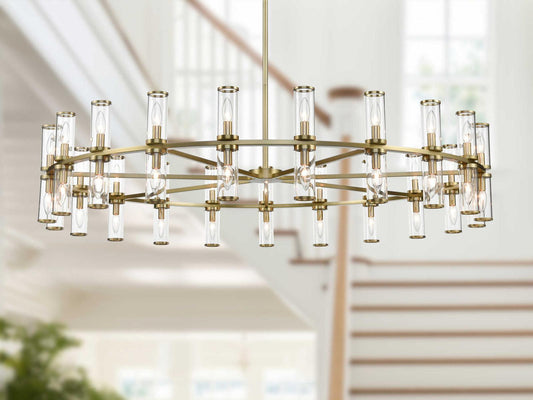 Alora Lighting 42-Light Revolve Chandelier Clear Glass Natural Brass