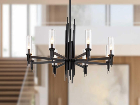 Alora Lighting Torres 8-Light Chandelier in Matte Black with Clear Ribbed Glass