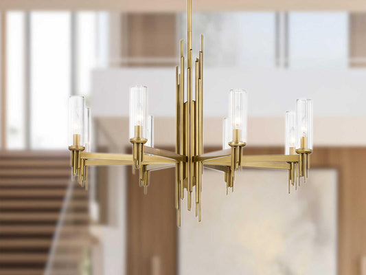 Alora Lighting 8-Light Torres Chandelier with Clear Ribbed Glass in Vintage Brass