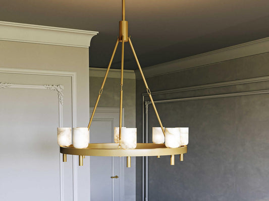 Alora Lighting Lucian 8-Light Chandelier in Vintage Brass and Alabaster