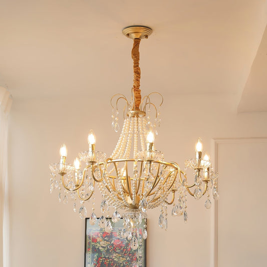 Arcadia Gold Chandelier 8 Heads ∅ 30.7″ x H 25.6″ / Gold & Clear Chandelier