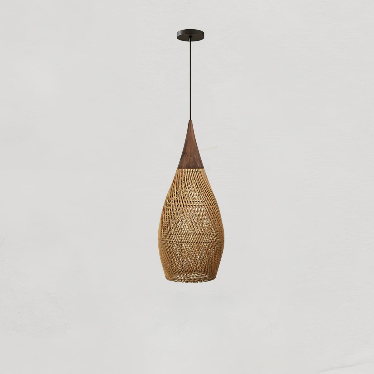 Braided Rattan Pendant Lamp Model D ∅ 9.8″ x H 59.1″ / Dia 25cm x H 150cm / Natural wood & Natural rattan Pendant light