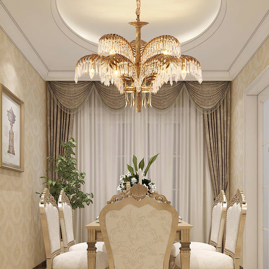 Brass Palm Leaf Crystal Chandelier Chandelier
