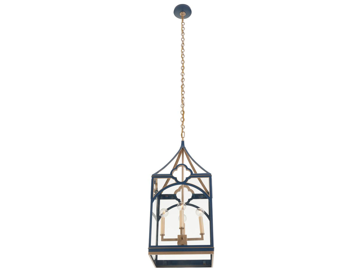 Chelsea House Quatrefoil Navy and Gold 4-Light Lantern Chandelier
