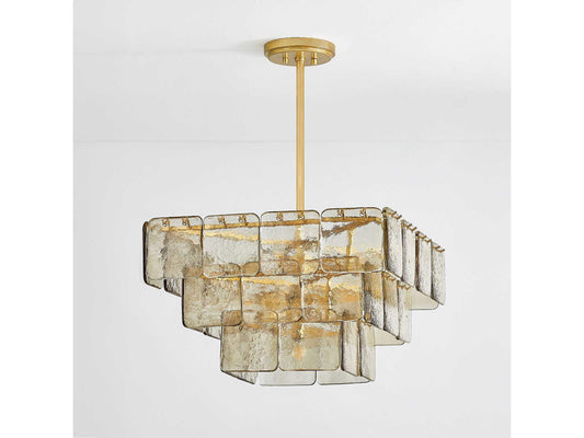 Corbett Lighting Regal 9-Light Chandelier in Vintage Gold Leaf with Dark Champagne Piastre Glass
