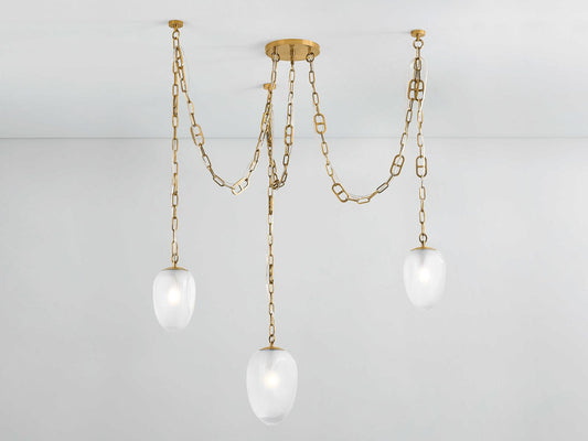 Corbett Lighting Daith 3-Light Chandelier in Vintage Brass with Etched Glass Shades