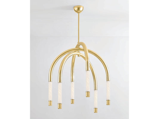 Corbett Lighting Zeme 6-Light Chandelier in Vintage Polished Brass with Etched Cloud Glass