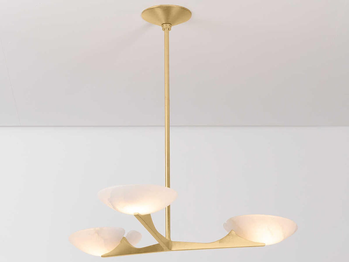 Corbett Lighting Malachite 3-Light Chandelier in Vintage Gold Leaf