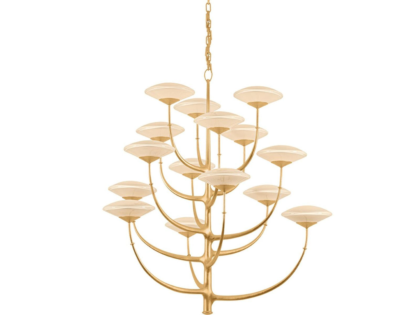 Corbett Lighting Pluro 15-Light Vintage Gold Leaf Off White Tiered Bowl Chandelier