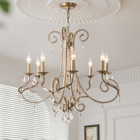 Candle Crystal Chandelier 8 Heads ∅ 35.4″ x H 29.5″ / Gold & Clear Chandelier