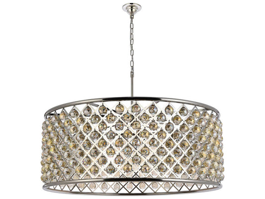 Elegant Lighting Madison 10-Light Crystal Drum Chandelier in Polished Nickel with Golden Teak Crystal