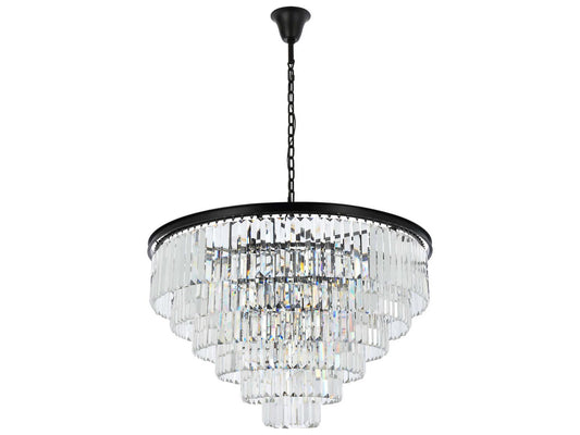 Elegant Lighting Sydney 33-Light Matte Black Tiered Chandelier with Clear Royal Cut Crystal