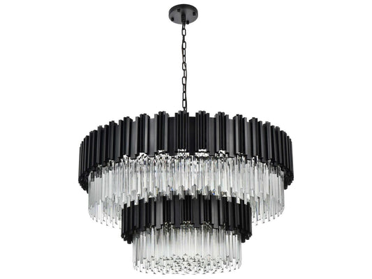 Elegant Lighting Willow 16-Light Black Drum Tiered Chandelier with Clear Glass