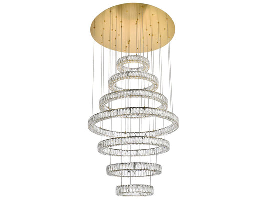 Elegant Lighting 7-Light Monroe Gold Crystal LED Drum Tiered Chandelier