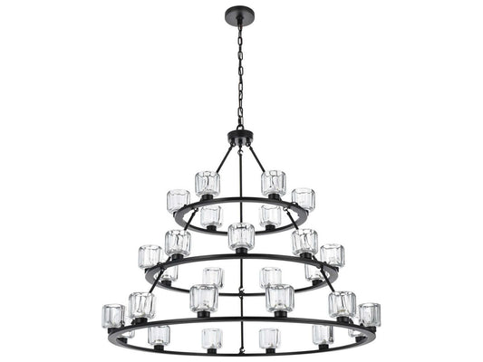 Elegant Lighting Cadence 27-Light Tiered Chandelier in Black and Clear