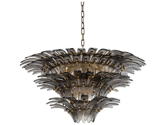 Eichholtz Italo 9-Light Tiered Chandelier in Light Brushed Brass with Smoke Glass