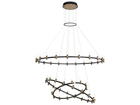 Eurofase Albany 51-Light 60-Inch 3-Tier LED Chandelier in Deep Black and Brass