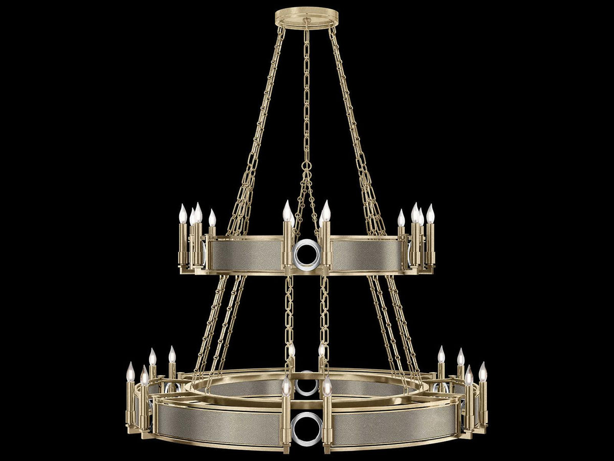 Fine Art Handcrafted Lighting Mirage 24-Light Soft Gold Leaf Traditional Tiered Chandelier