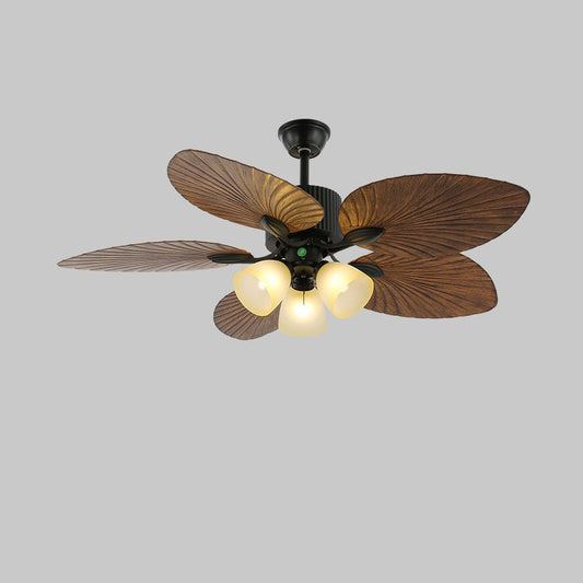 Banana Leaves Ceiling Fan Light ∅ 52″ X H 11.8″ / Model B Nature Wood Grain & Black 1001 Ceiling fan light