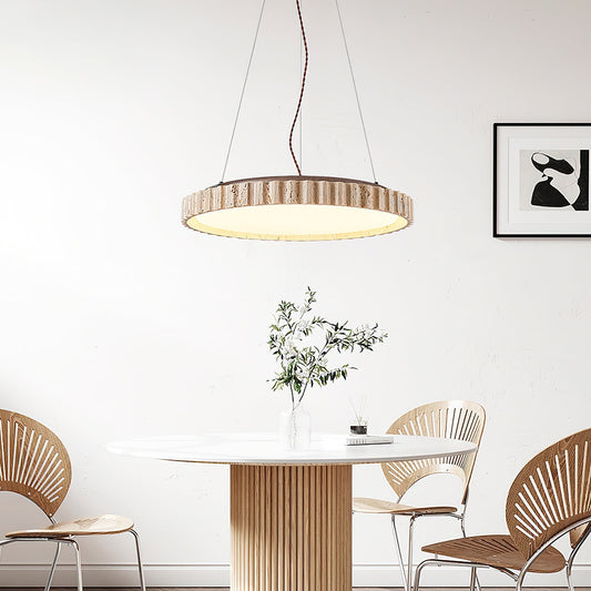 Grove Circle Pendant Light ∅ 12.6’’ x H 2.8’’ / Yellow Travertine & White / Warm Light pendant Lamp