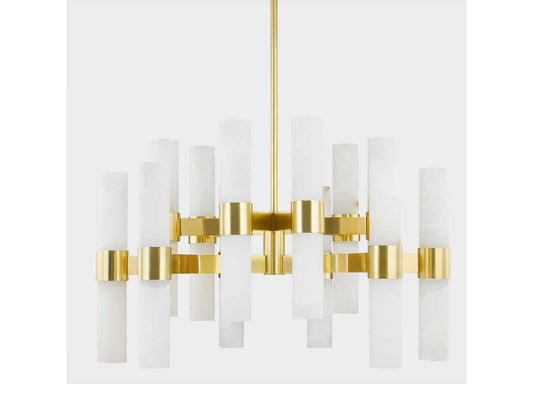 Hudson Valley Stowe 24-Light Chandelier with Alabaster Shades in Aged Brass