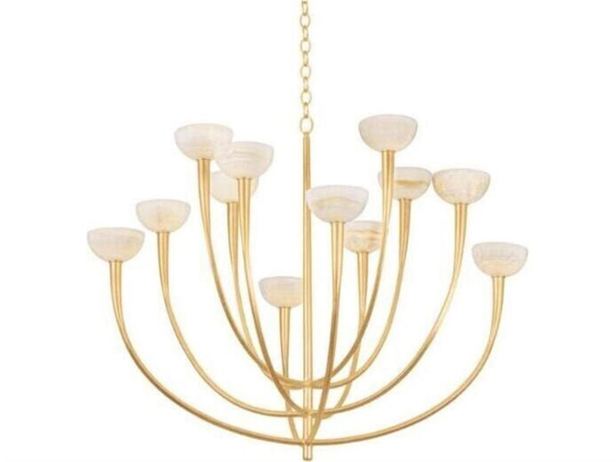 Hudson Valley Maywood 12-Light Chandelier in Vintage Gold Leaf with Onyx Shades
