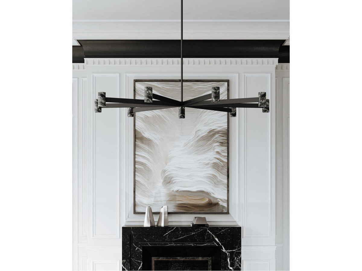 Hudson Valley Predock 9-Light Black Brass LED Chandelier with Marble Shades