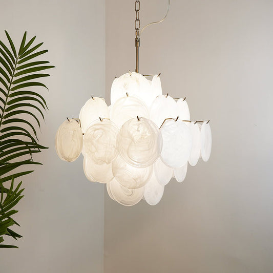 Isadora Glass White Disc Chandelier