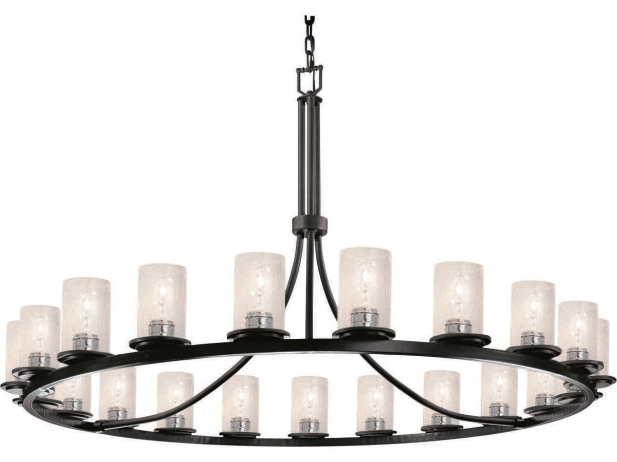 Justice Design Group Fusion 21-Light Black Glass Cylinder Chandelier