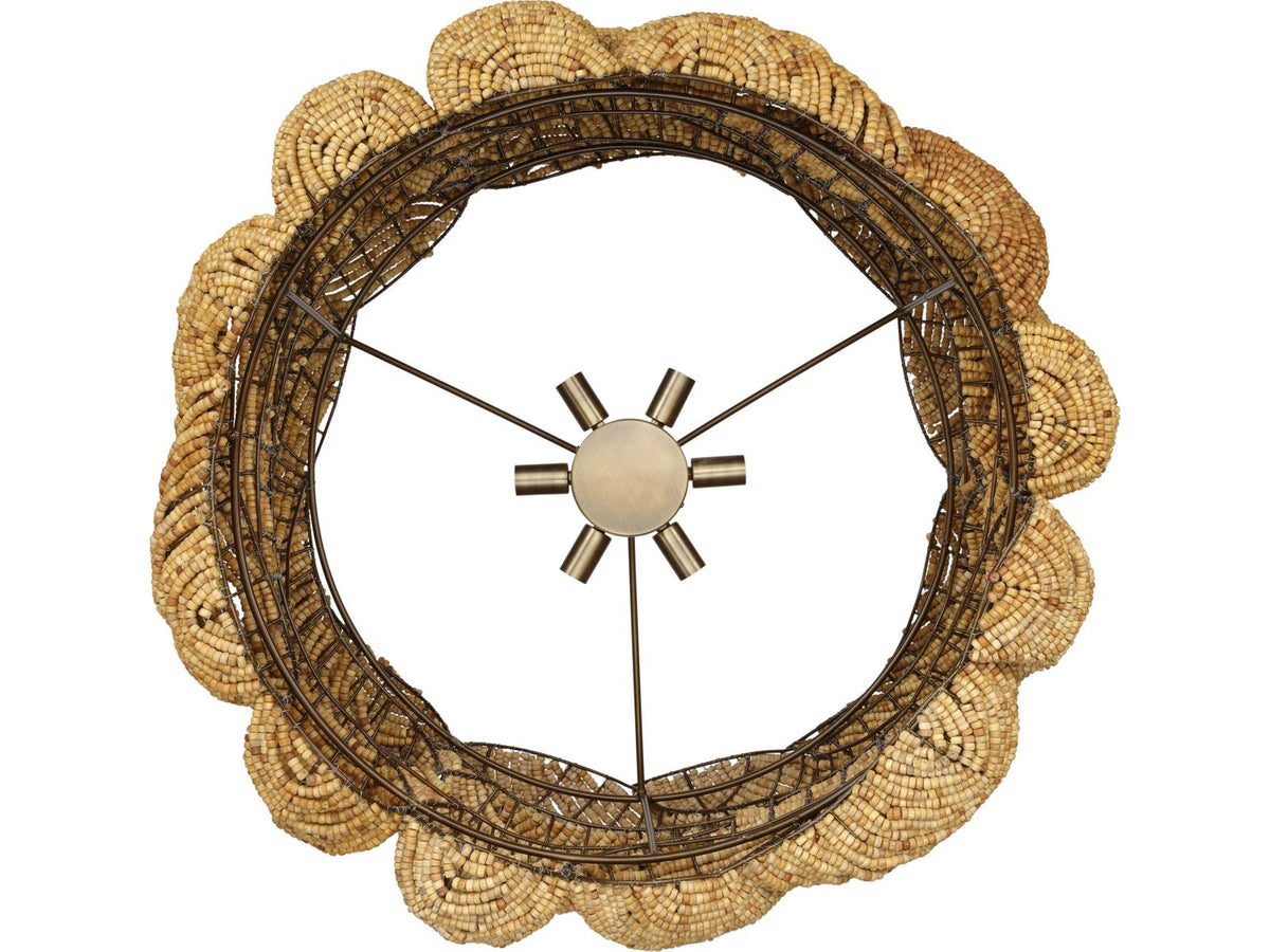 Jamie Young 6-Light Anguilla Chandelier Natural Wood Beads Antique Brass
