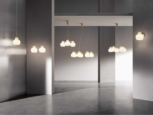 Louis Poulsen VL Ring Crown 3-Light Chandelier in Polished Brass and White Opal Glass