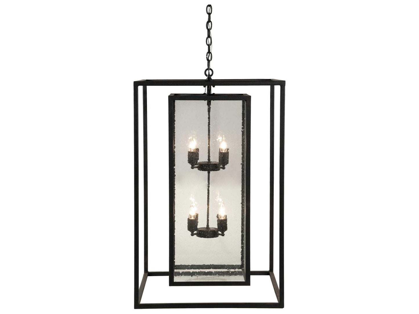 Meyda Kitzi Box 8-Light Black Clear Seedy Glass Candelabra Geometric Chandelier