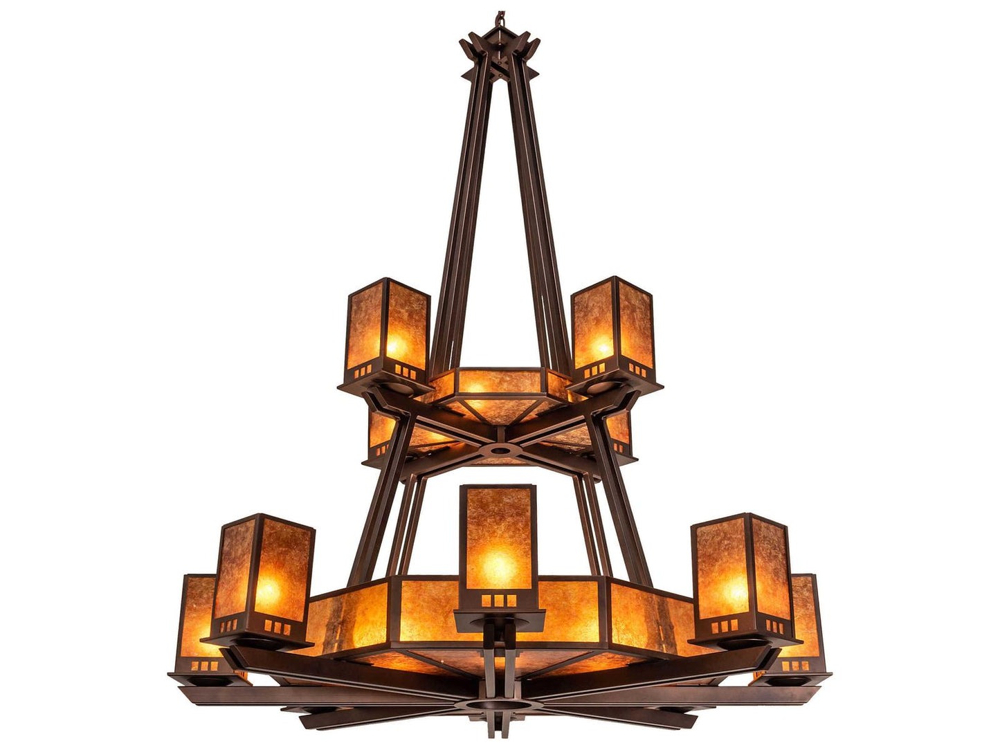 Meyda 24-Light Mahogany Bronze Glass Lantern Chandelier