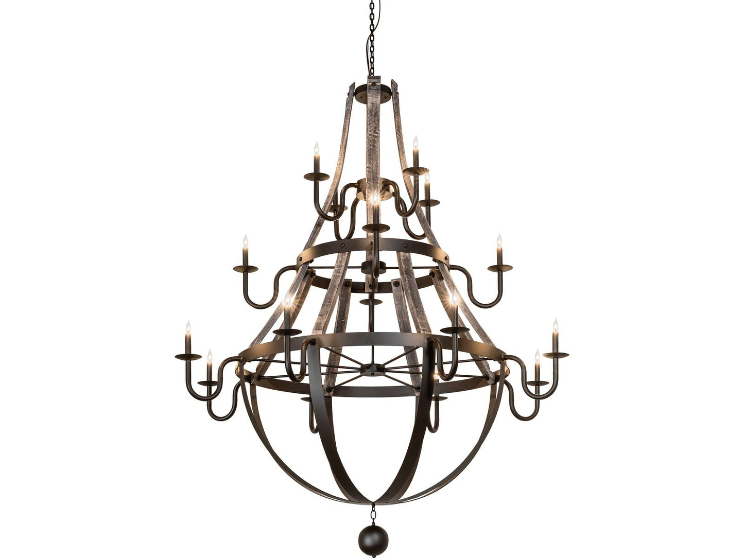 Meyda Barrel Stave 16-Light Oil Rubbed Bronze gray Reclaimed Elm Traditional Candelabra Tiered Chandelier