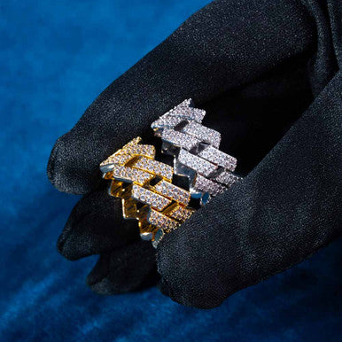 Moissanite 2-Row Cuban Link Ring Pathfinder