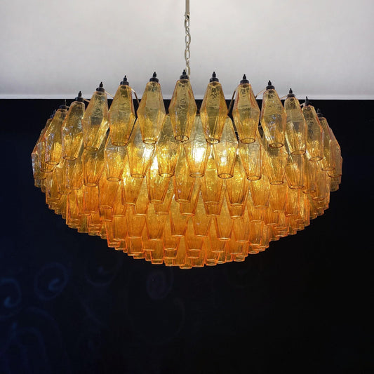 Murano Rhombus Amber Glass Chandelier ∅ 35.4″ x H 17.7″ / Amber & Gold Chandelier