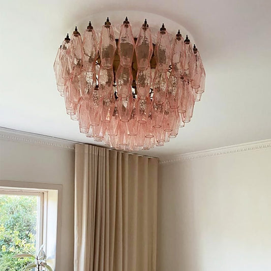 Rhombus Pink Glass Ceiling Lamp