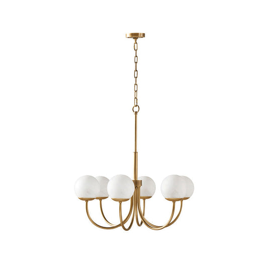 Orillia Glass Chandelier 6 Heads ∅ 29.5″ x H 19.6″/ Dia 75cm x H 50cm / Brass & White Chandelier