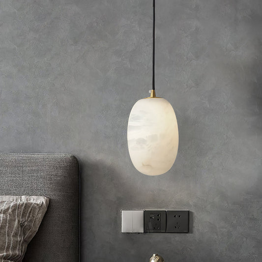 Pebble Alabaster Pendant Lamp ∅ 3.9″ x H 5.9″ / Dia 10cm x H 15cm / Brass & White Pendant light