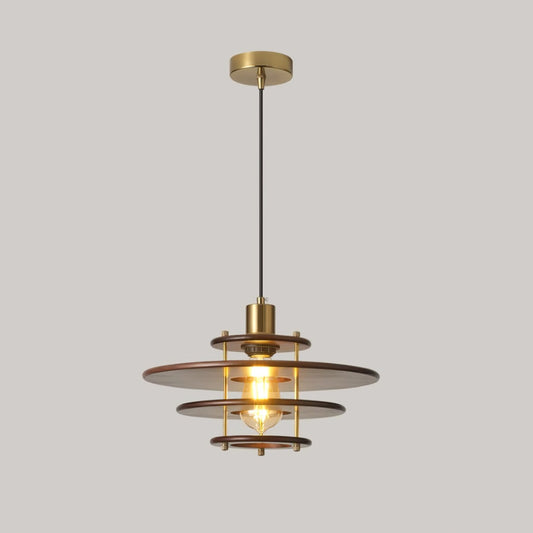 Pendel Pendant Lamp ∅ 13.7″ x H 8.6″ / Dia 35cm x H 22cm / Walnut Color & Gold Pendant light
