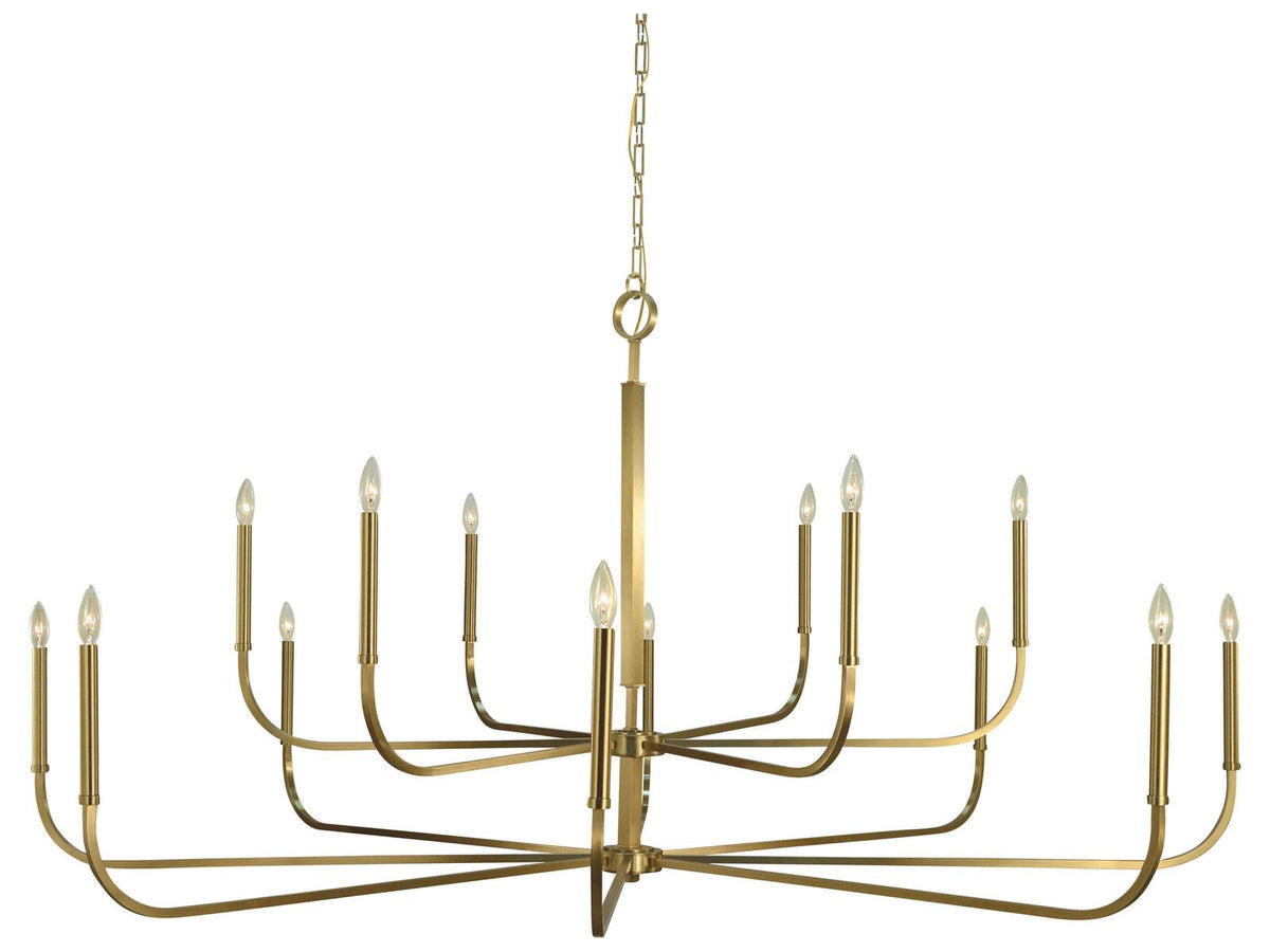 Framburg Manhattan 14-Light Candelabra Tiered Chandelier in Brushed Brass
