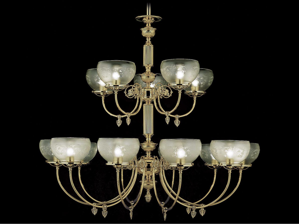 Framburg Chancery 15-Light Polished Brass Foyer Chandelier with Etched Glass Shades