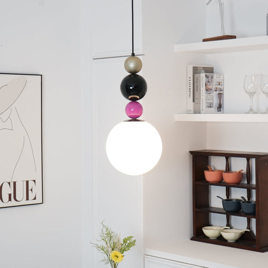Round Balls Stacking Pendant Lamp ∅ 9.8″ x H 22.8″ / Dia 25cm x H 58cm / Pink & Black Pendant light