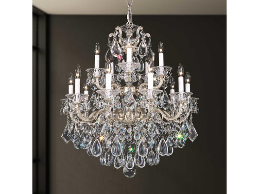 Schonbek La Scala 15-Light Crystal Candelabra Chandelier in Antique Silver