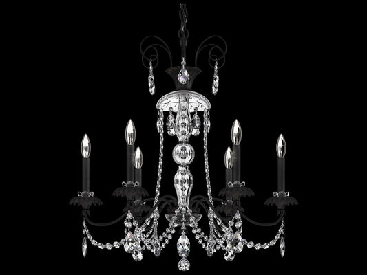 Schonbek Helenia 6-Light Candelabra Chandelier with Clear Heritage Handcut Crystal in Black Finish